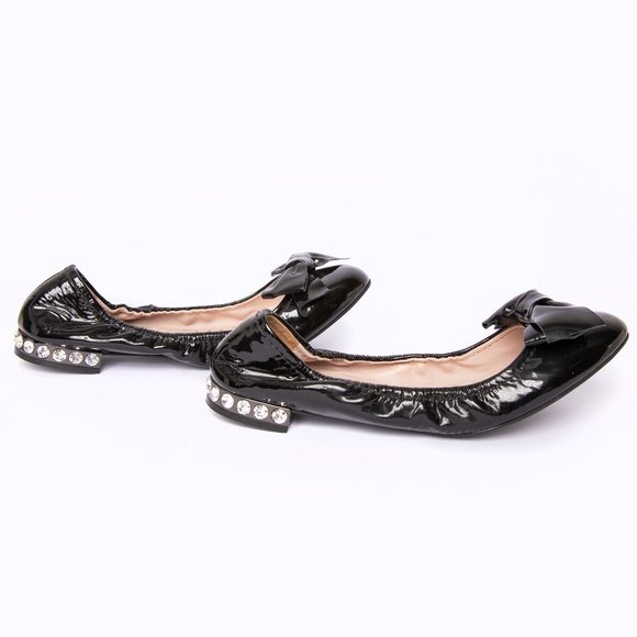 Miu Miu Swarovski Crystal Heel Bow Patent Ballet Flats 8.5 - Picture 2 of 5